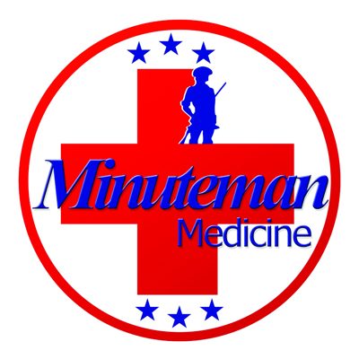 Minuteman Medicine logo: a red cross with a minuteman figure and stars